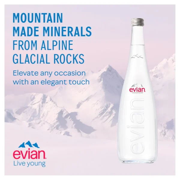 Evian Still Natural Mineral Water Glass Bottle 750ml (12 Pack)