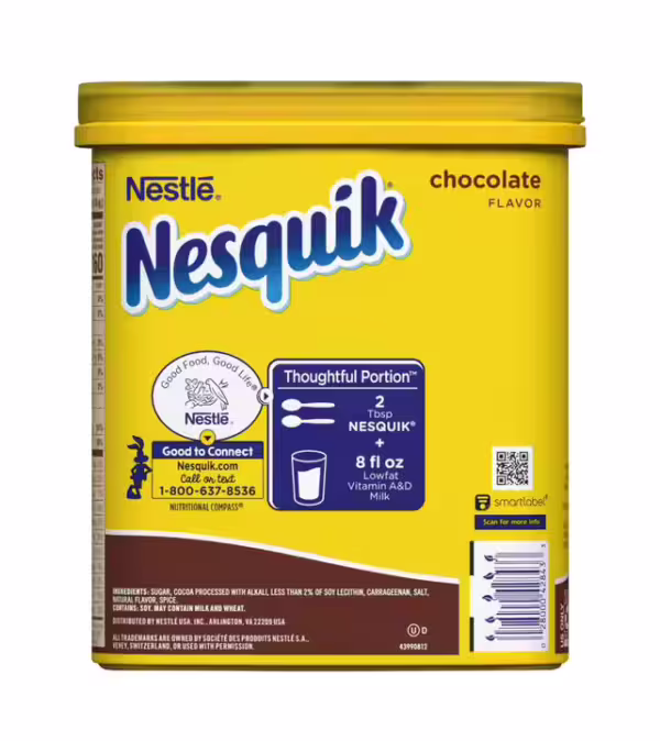 (4 pack) Nestle Nesquik Chocolate Flavor Powder Stir In Drink Mix Canister, 38 oz Canister, 83 Servings