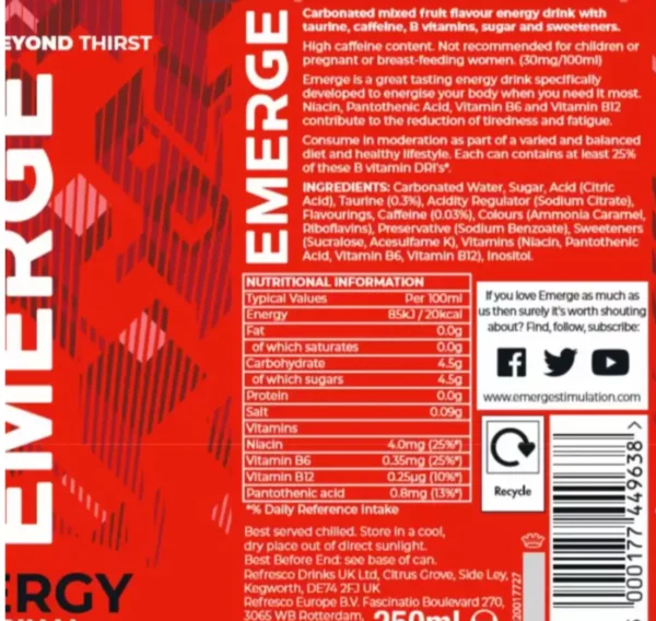 Emerge Energy Drink, 24 x 250ml