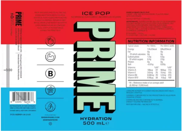 PRIME Hydration Ice Pop Drink - 12 x 500ml